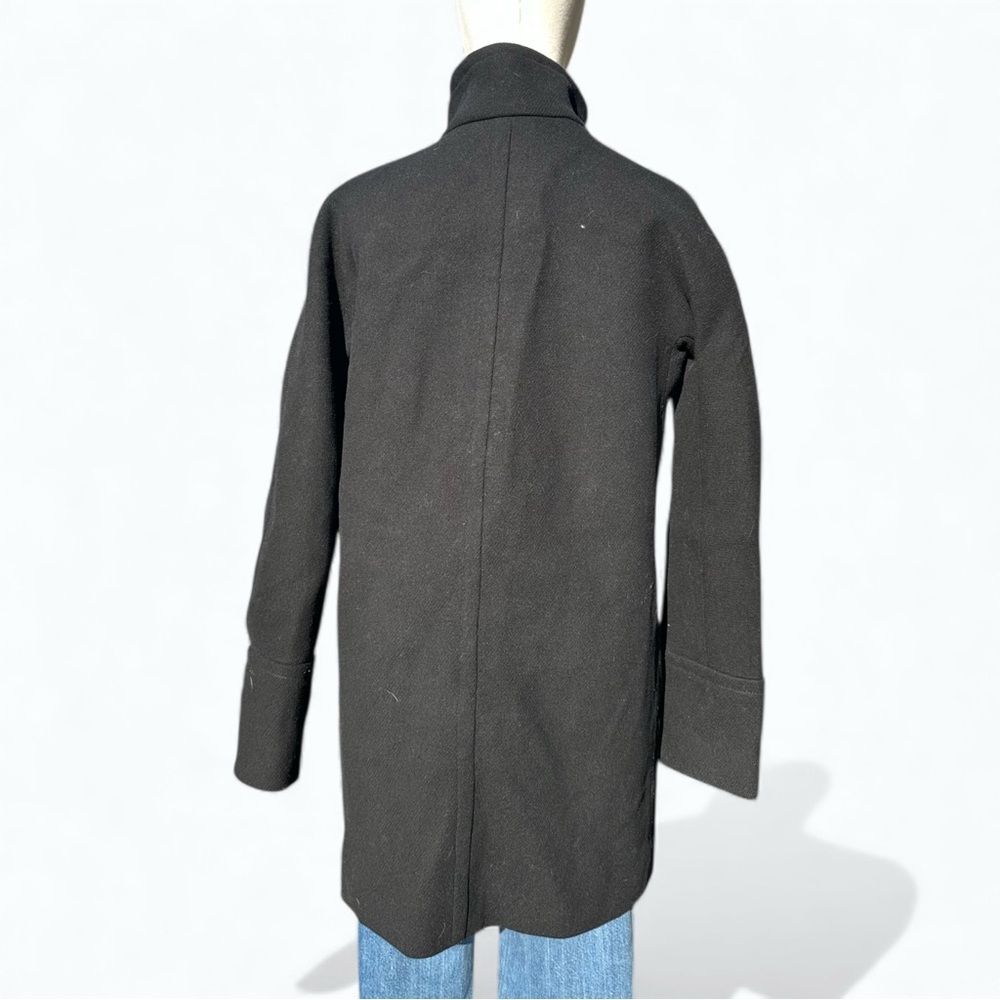 J.Crew Wool Blend Coat Women 4 Black Funnel Neck Minimalist Long Winter Preppy - Picture 3 of 5